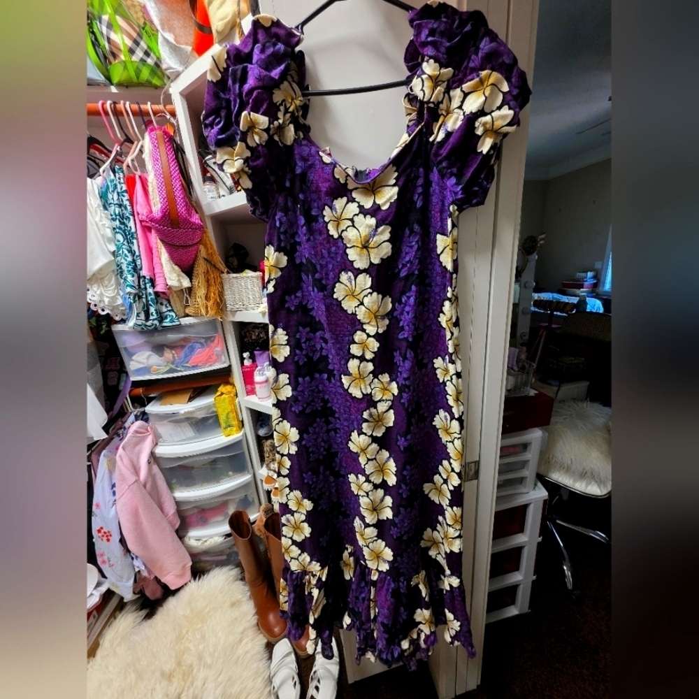 Hawaiian Original Purple Floral Maxi Dress